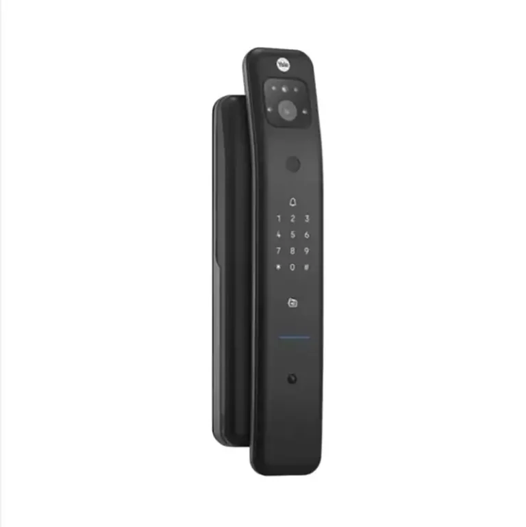 Khóa thông minh Yale Luna Elite Plus màu đen, có màn hình cảm ứng lớn, tích hợp camera cho gọi video và nhận diện khuôn mặt 3D.