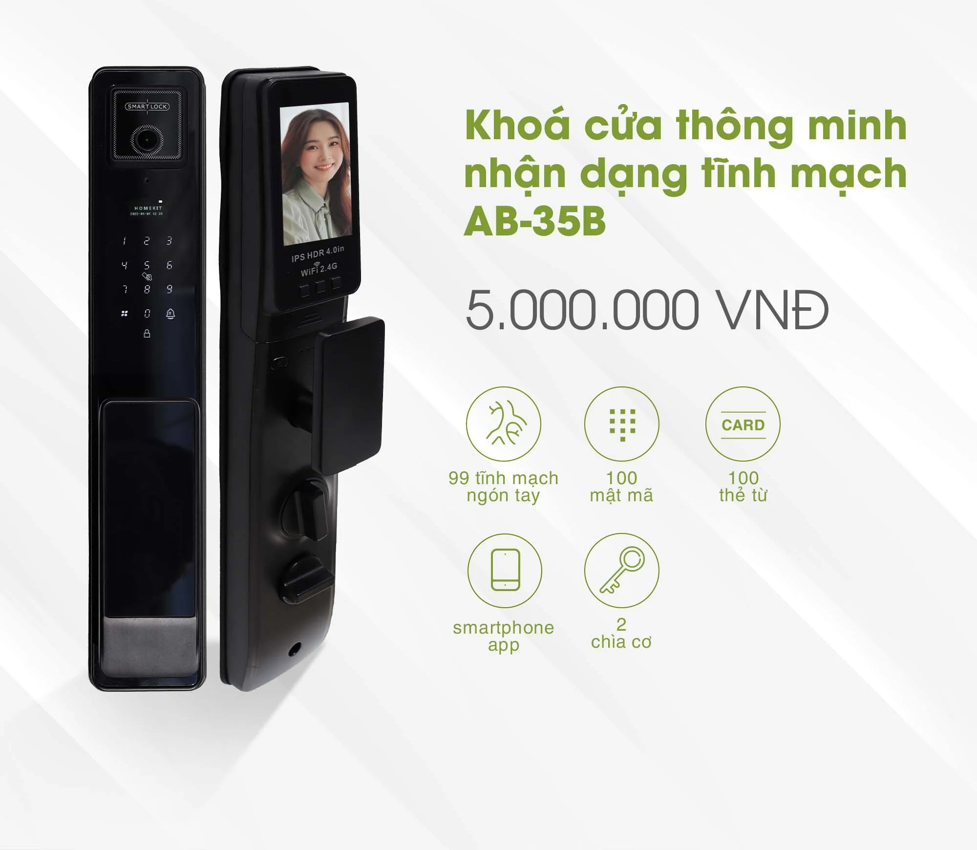 Một gia đình trẻ đang vui vẻ sử dụng điện thoại thông minh để mở khóa cửa vân tay, minh họa cho sự tiện lợi và hiện đại